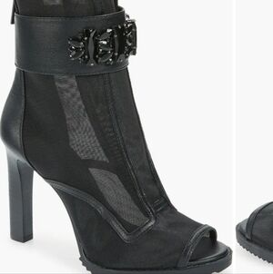 Karl Lagerfeld Paris Blayze Black Peep-Toe Mesh Heeled Booties – Worn Once
